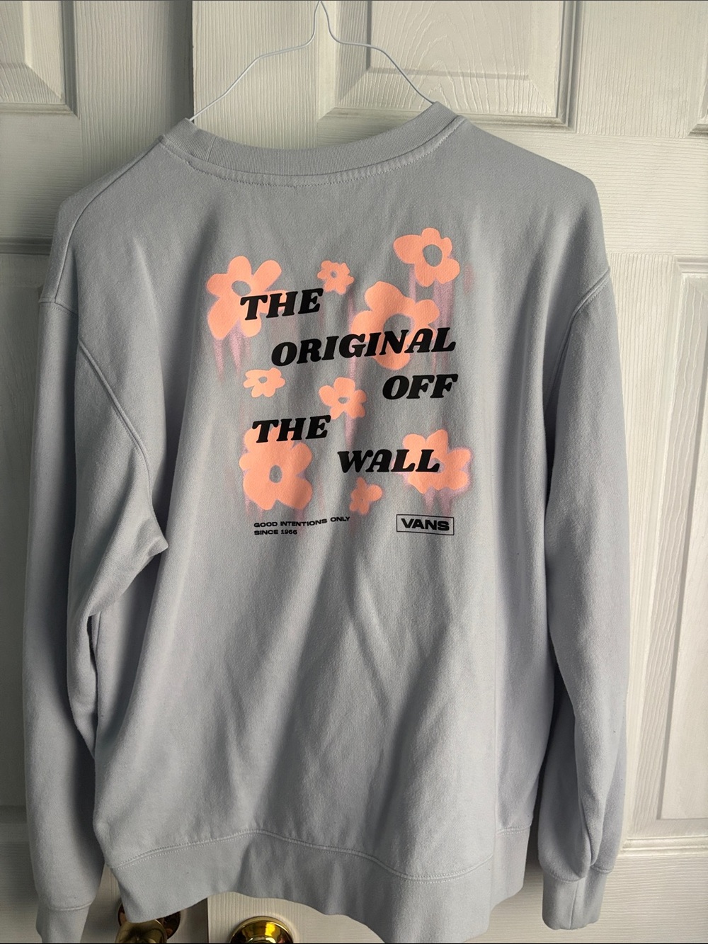 Vans Light Blue Crew Sweatshirt with Pink Floral Logo - Picture 3 of 3